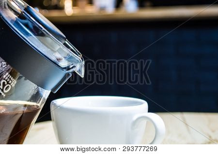 Coffee Prepare An Alternative Method In Coffee Glass Pot.  Caffeine. Pour Over. V60.
