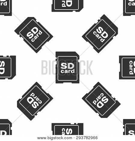 Grey Sd Card Icon Isolated Seamless Pattern On White Background. Memory Card. Adapter Icon. Vector I