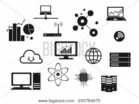 Computer Technology Network And Internet Icon Set, Isolated Vector Signs Image.