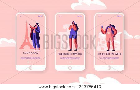 Men And Women Having Foreign Chipper Trip Concept For Website Or Web Page. People Touristic Voyage A