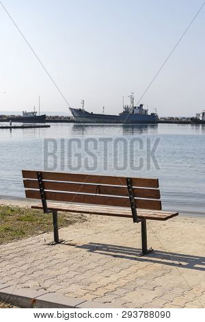 Nea Moudania, Greece - March 31, 2019: Coastal Street Of Town Of Nea Moudania, Chalkidiki, Central M