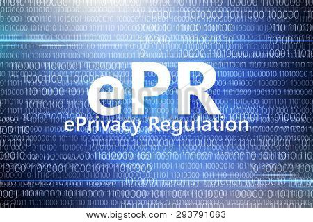 Regulations for protection of personal data. Inscription in circle of stars on blue background with binary code