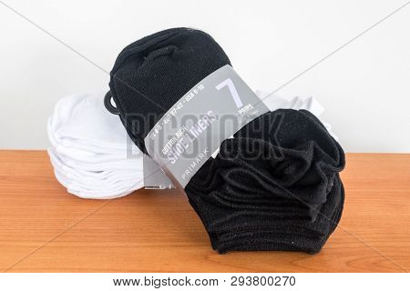 Pruszcz Gdanski, Poland - February 18, 2019: White And Blacks Primark Cotton Rich Shoe Liners.