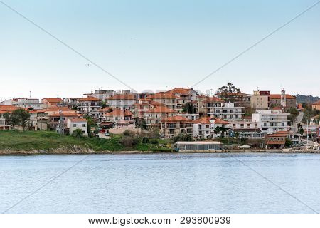 Ammouliani, Greece - April 3, 2015: Panorama To Ammouliani Island, Athos, Chalkidiki, Central Macedo