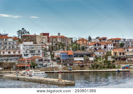 Ammouliani, Greece - April 3, 2015: Panorama To Ammouliani Island, Athos, Chalkidiki, Central Macedo