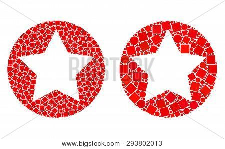 Collage Rounded Star Icons United From Round And Square Items In Variable Sizes, Positions And Propo