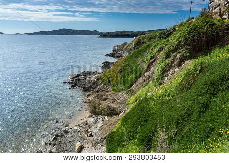 Ammouliani, Greece - April 3, 2015: Coastline Of Ammouliani Island, Athos, Chalkidiki, Central Maced