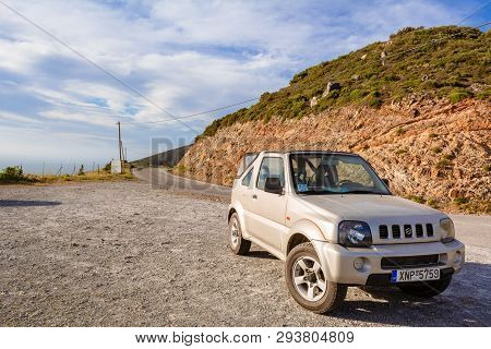 Crete, Greece - May 2, 2015: Suzuki Jimny Car Parked On Road At West Coast Of Crete. Greece