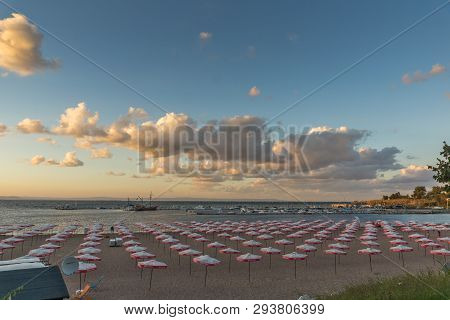 Chernomorets, Bulgaria - August 10, 2018:  Amazing Sunset View Of Beach Of Chernomorets, Burgas Regi