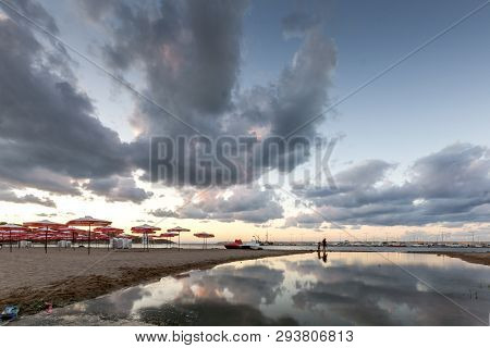 Chernomorets, Bulgaria - August 10, 2018:  Amazing Sunset View Of Beach Of Chernomorets, Burgas Regi
