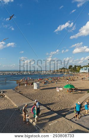Chernomorets, Bulgaria - August 11, 2018:  Sunset View Of Beach Of Chernomorets, Burgas Region, Bulg