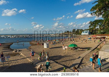 Chernomorets, Bulgaria - August 11, 2018:  Sunset View Of Beach Of Chernomorets, Burgas Region, Bulg
