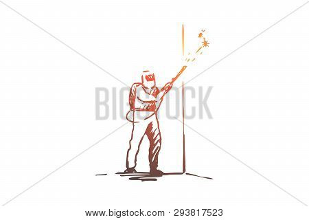 Pest, Control, Service, Insect, Toxic Concept. Hand Drawn Person In Uniform From Pest Control Servic