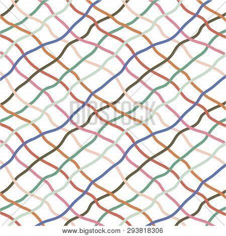 Red Orange Blue Greeen Hand Drawn Diagonal Lines Illustration.