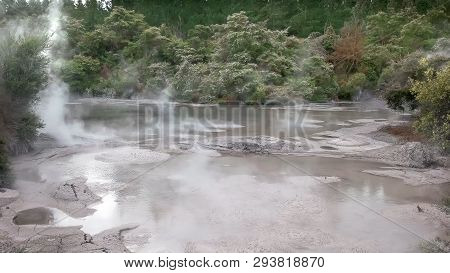 Wide View Of A Boiling Mud Pool