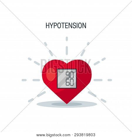 Hypotension Vector Concept. Heart As Blood Pressure Monitor In Flat Style.