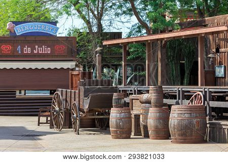 Port Aventura, Spain - August 1, 2016. Far West Theme Area Of The Theme Park Port Aventura. City Of 