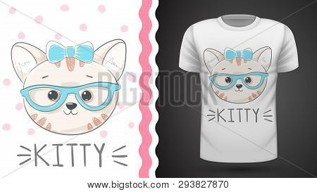 Pretty Kittty Idea For Print T-shirt. Hand Draw