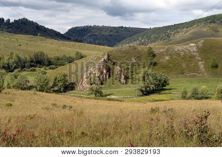 Mountain Landscape In The Vicinity Of The Village Of Generalka Altai Territory. Western Siberia. Rus