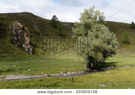 Mountain Landscape In The Vicinity Of The Village Of Generalka Altai Territory. Western Siberia. Rus