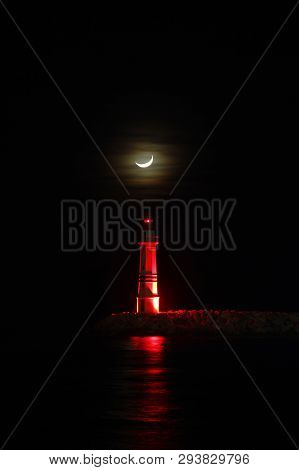 Seaside Town Of Turgutreis And Spectacular Sunsets. With New Moon
