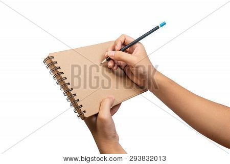 Close Up Of Open Brown Blank Notebook With Ring Loop Binding. Empty Wire-o Brown Notebook Holding Wi