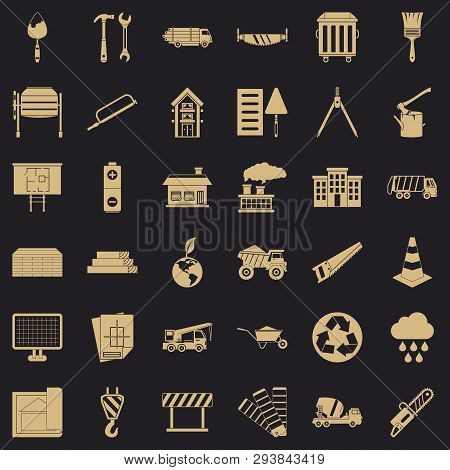 Construction Material Icons Set. Simple Style Of 36 Construction Material Vector Icons For Web For A