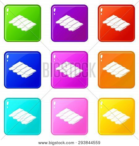 Metal Tile Icons Set 9 Color Collection Isolated On White For Any Design