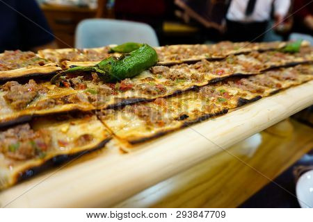 Turkish Meat Bread Konya Pitta Bread Close Up View