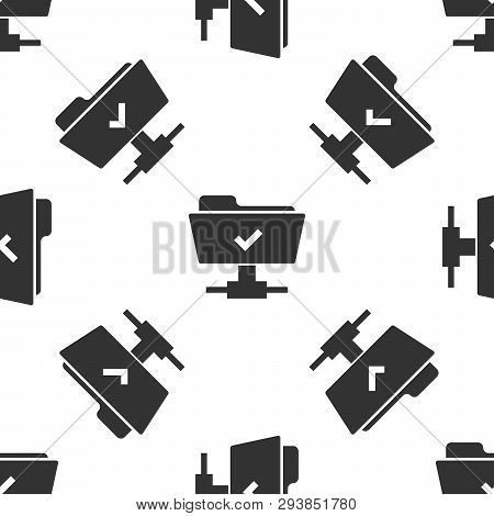Grey Ftp Operation Successful Icon Seamless Pattern On White Background. Concept Of Software Update,