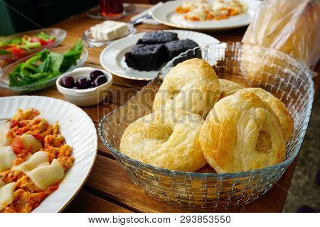 Traditional Turkish Smyrna Pastry Boyoz In Turkish Breakfast