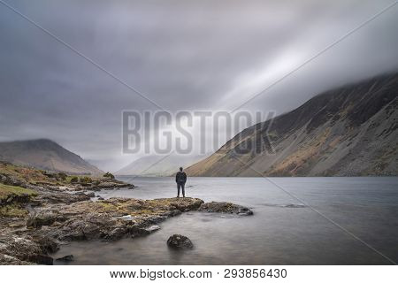 Beautiful Long Exposure Landscape Image Of Wast Water In Uk Lake District During Moody Spring Evenin