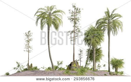Trees Of The Mesozoic Era Isolated On White Background 3d Illustration