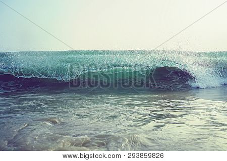 Wave Blue Crashing Detail Ocean Wave Cresting Crashing Rolling Breaking Water Closeup Hollow Detail 