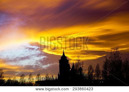 Sazova Touristic Fairy Castle In Eskisehir Turkey On Sunset Backlit