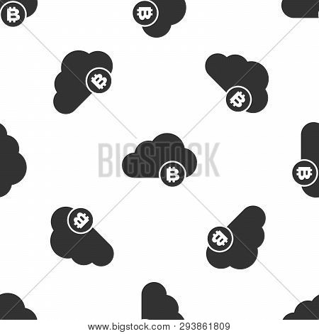 Grey Cryptocurrency Cloud Mining Icon Isolated Seamless Pattern On White Background. Blockchain Tech