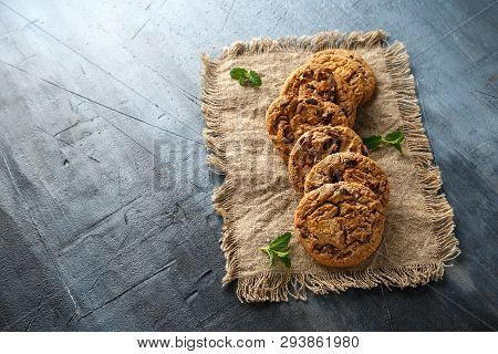 Delicious Double Chocolate Chip Cookies With Mint.