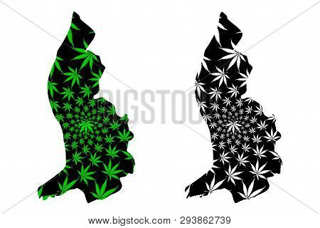 Liechtenstein - Map Is Designed Cannabis Leaf Green And Black, Principality Of Liechtenstein Map Mad