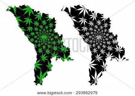 Moldova - Map Is Designed Cannabis Leaf Green And Black, Republic Of Moldova Map Made Of Marijuana (