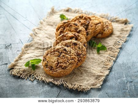 Delicious Double Chocolate Chip Cookies With Mint.