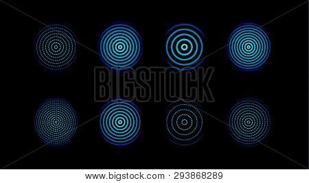 Blue Centric Circles Icons Set. Biometric Security, Thumbprint, Fingerprint, Finger Scanner. Innovat