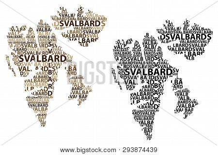 Sketch Svalbard Letter Text Map, Svalbard (kingdom Of Norway,  Norwegian Archipelago) - In The Shape