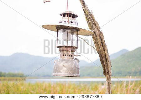 Pressure Paraffin Storm Lamp Lantern In Garden Field