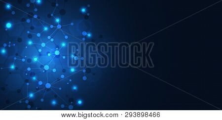 Abstract Technology And Innovation Background With Molecular Structures And Neural Network. Molecule