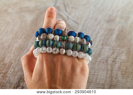 Beautiful Jewelry Made Of Natural Stones And Exquisite Accessories On A Womans Hand