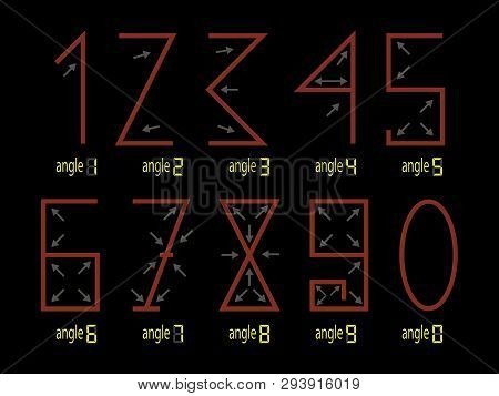 The Figures Of The Number One Two Three Four Five Five Seven Eight Nine Zero. Arrows Indicate Angles