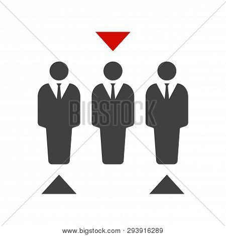 Icon People In Business Suits. Three Abstract Figures Standing In A Row. Arrows Select The Right Emp