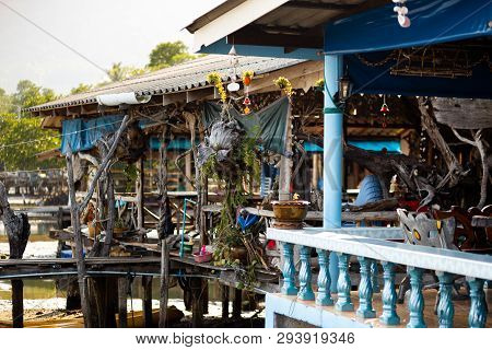 Ko Chang, Thailand - April 10, 2018: Authentic Traditional Fishermens Village On The Island - People