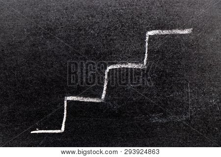 White Chalk Hand Drawing In Staricase Shape On Black Board Background