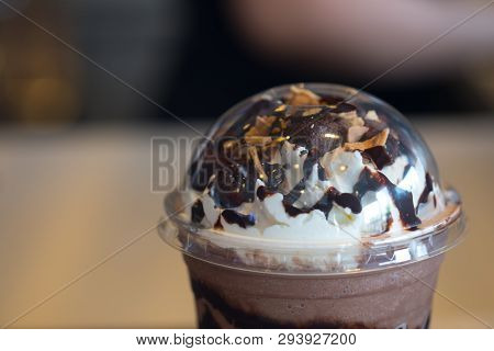 Chocolate Sauce Whipped Cream Nut And Brownies Decoration On Top Iced Drink